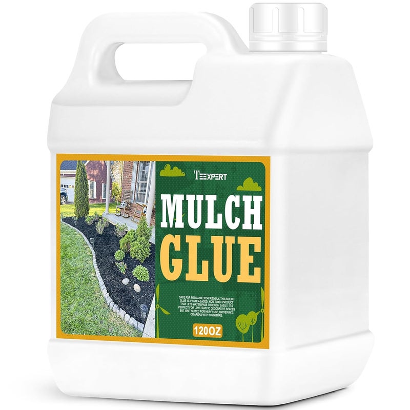 Teexpert غراء Mulch بسعة 120 أونصة لتنسيق الحدائق - دائمة من قش الصنوبر، اللحاء، غراء المطاط، الصخور، وحصى البازلاء - Image 1
